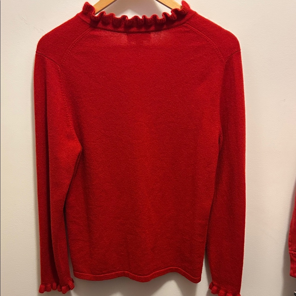 Charter Club Red Ruffled Button Down Cashmere Sweater - Picture 6 of 8